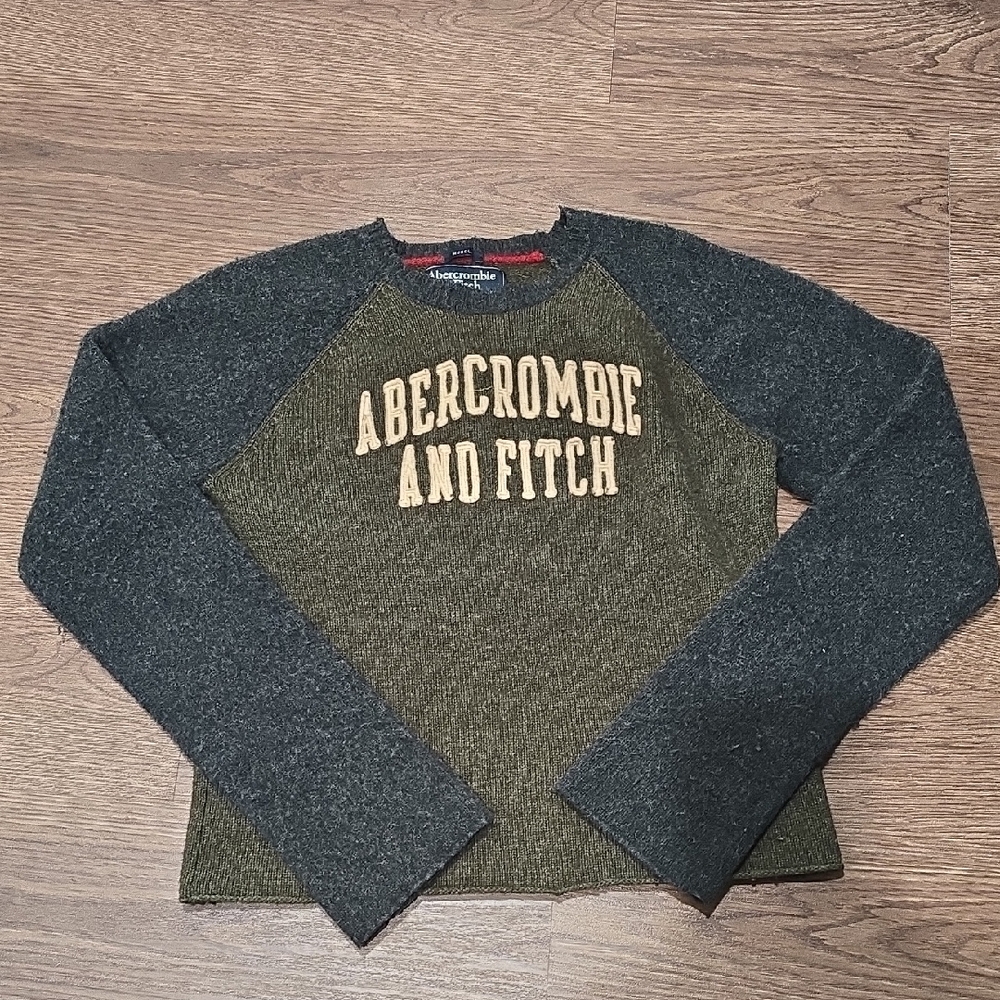 Abercrombie & Fitch Men's Lamb's Wool Blend  Green and Gray‎ Sweater L
